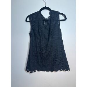 Kay Celine Black Lace Sleeveless V-Neck Draped Back Blouse Top Womens Large